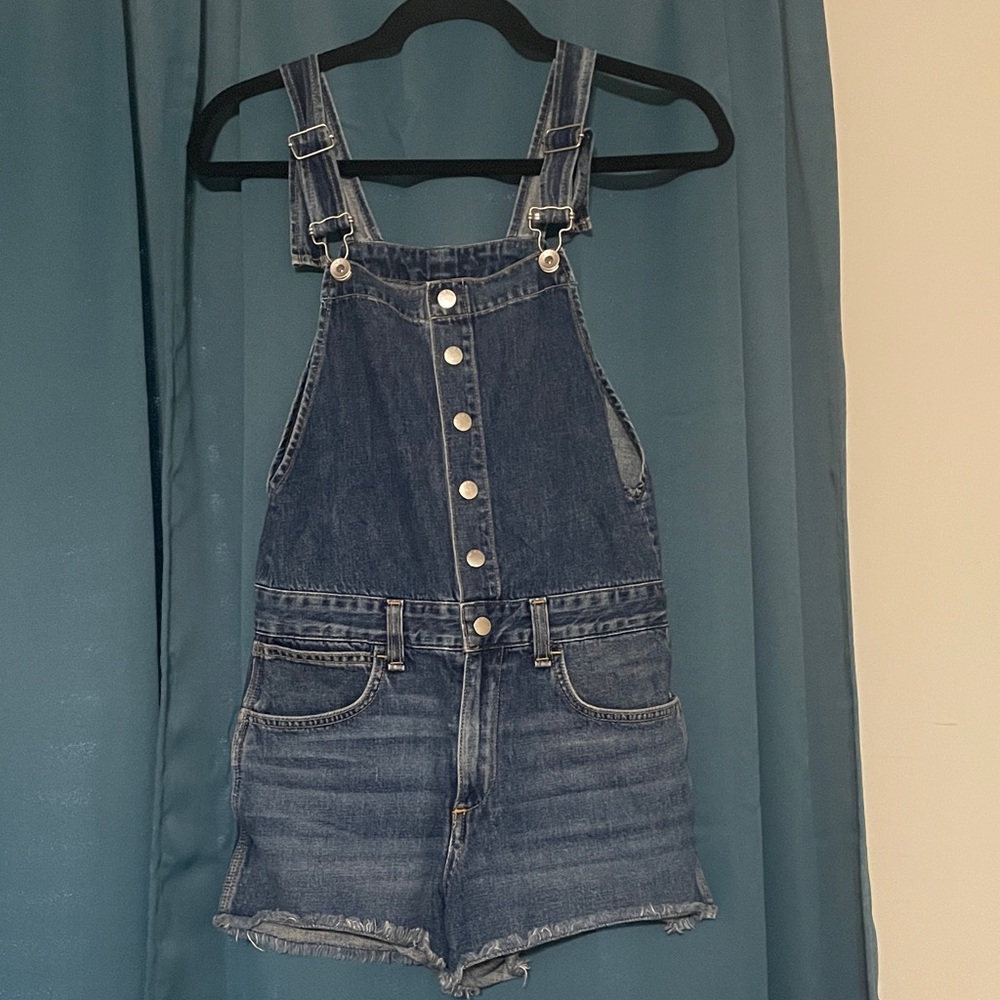 rag & bone Lou Blue Denim Short Overalls